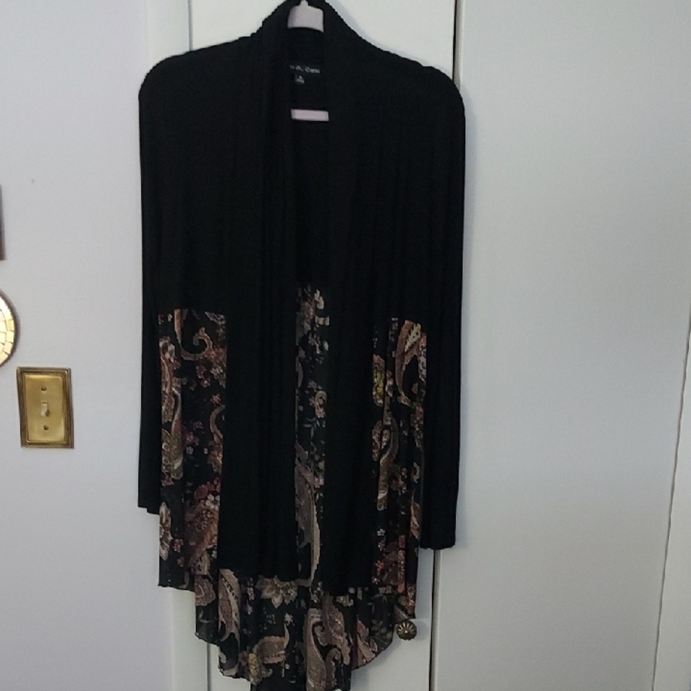 Kim & Cami Black Cardigan with Paisley Accents